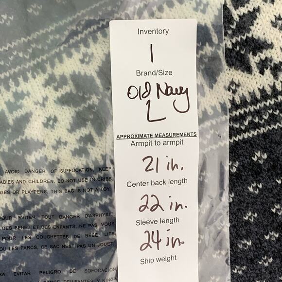 Old Navy L Wool Blend Grey White Nordic Sweater - Picture 4 of 4